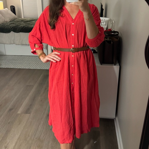 Wrap London Vibrant Red Linen Long Sleeve Dress - Picture 1 of 6
